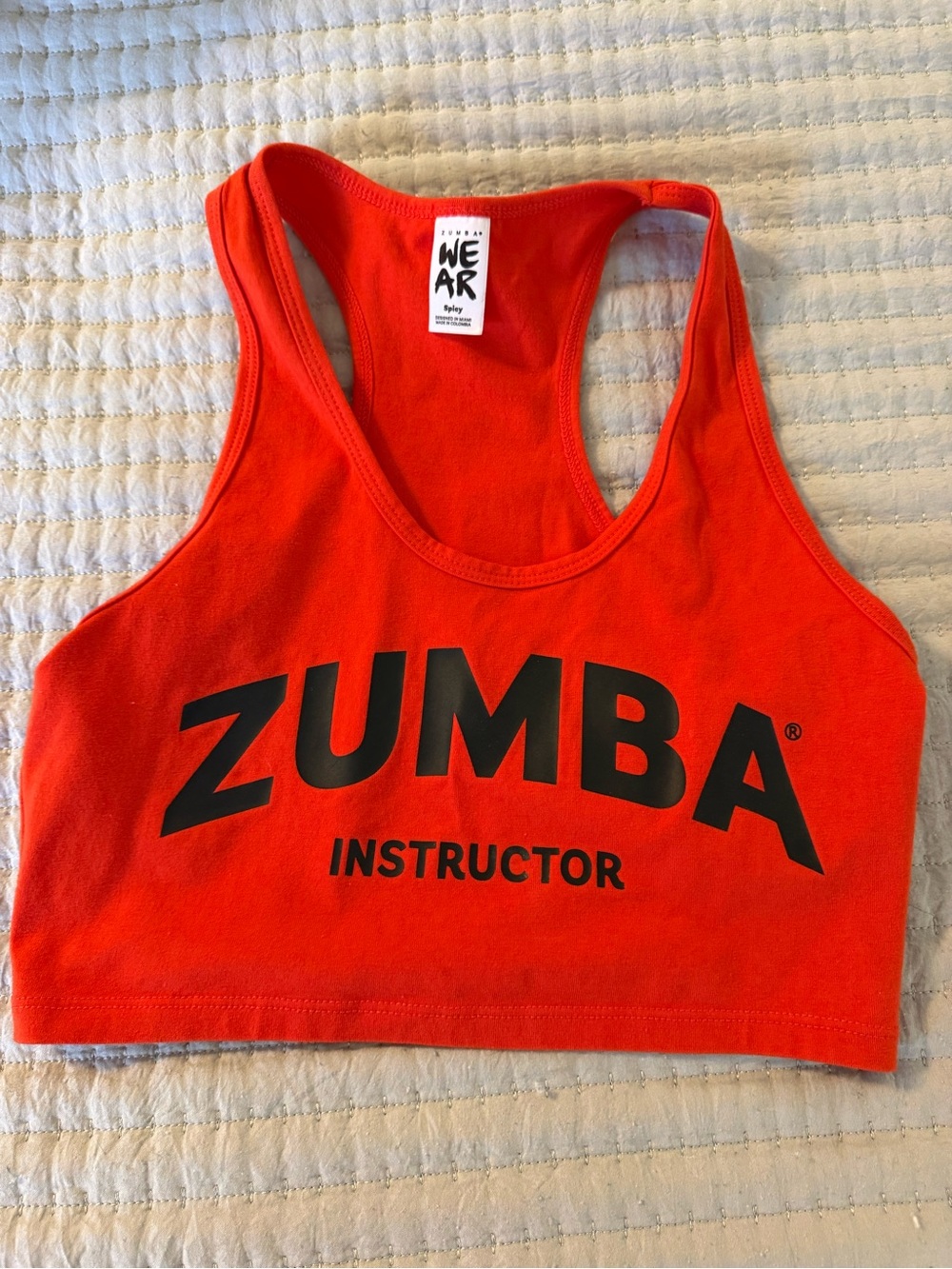 Zumba Fitness Bright Orange Racerback Crop Tank with Black Logo